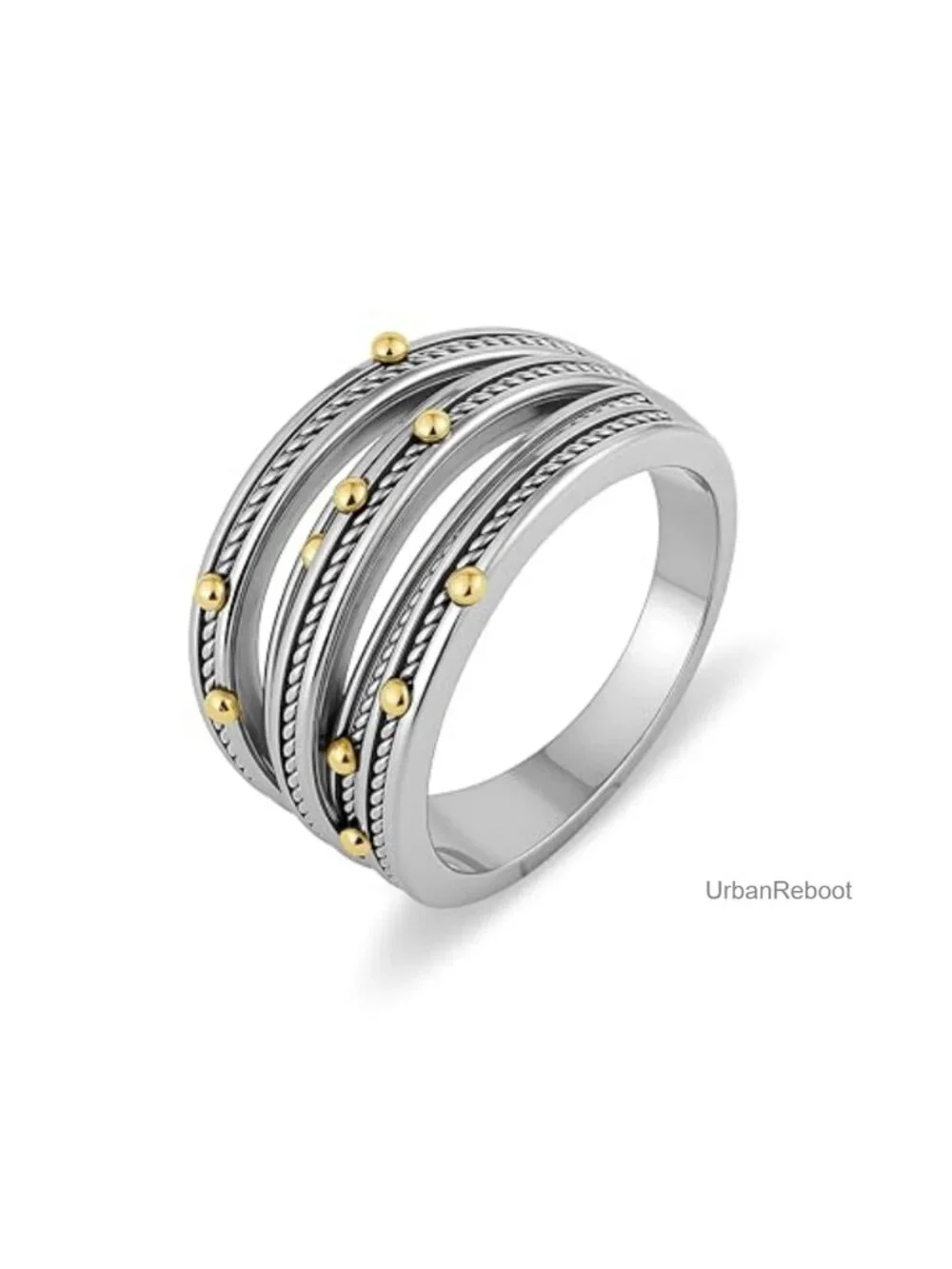 Multi-Strand Twisted Cable Statement Ring with Ball Accents